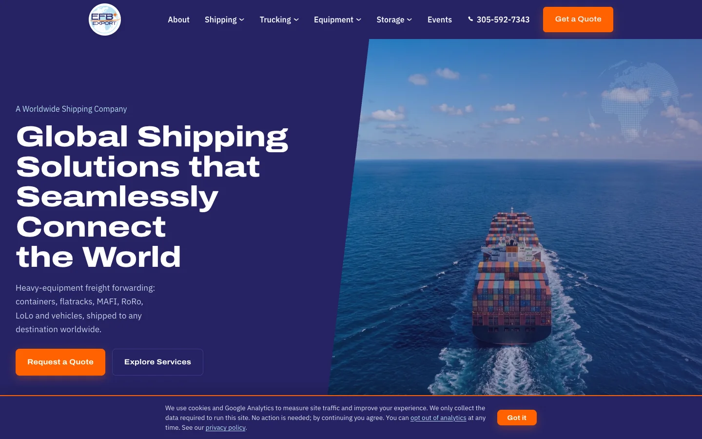 EFB Export homepage, A Worldwide Shipping Company for heavy-equipment freight forwarding